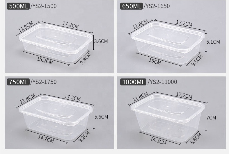 Transparent Plastic Take Away Box 500 650 750 1000ml，Microwave Food